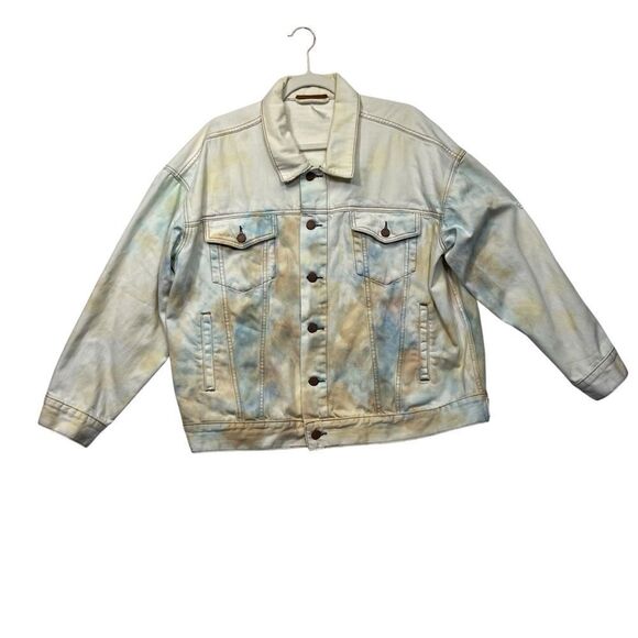 Free People M/L White Multi Colored Tie Dye Denim Oversized Jacket - Picture 1 of 13